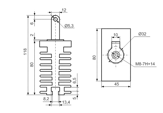 Dimensiones del disipador térmico