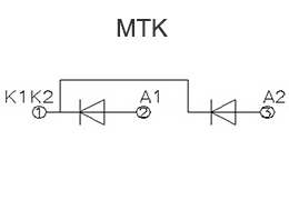 Esquema de conexión catódica (circuito catódico común) de los módulos de diodos MDK