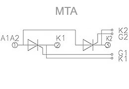 Diagrama de cableado del ánodo (circuito de ánodo común) de los módulos tiristores MTA