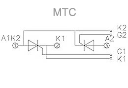 Esquema de conexión de los módulos tiristores de potencia MTC