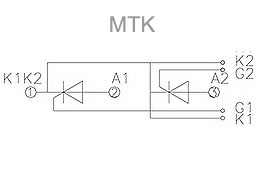 Diagrama de cableado del cátodo (circuito de cátodo común) de los módulos tiristores MTK