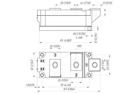 Dimensiones del módulo tiristor-diodos MD/T5-240-65-A2