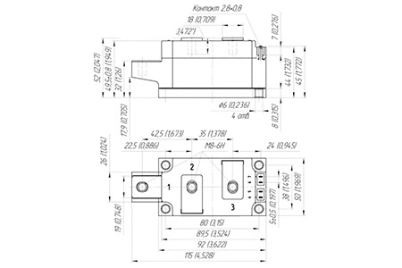 Dimensiones del módulo tiristor-diodos MT/D3-200-28-C1