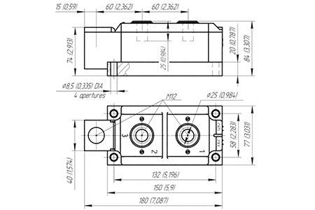 Dimensiones del módulo tiristor-diodos MT/D5-400-44-D