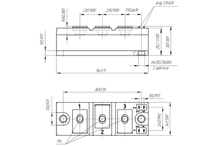 Dimensiones del módulo tiristor-diodos MT/D5-115-36-F