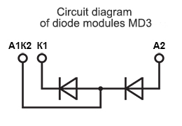 Esquema de conexión del módulo de diodos de potencia MD3 Esquema de conexión del módulo de diodos de potencia MD3