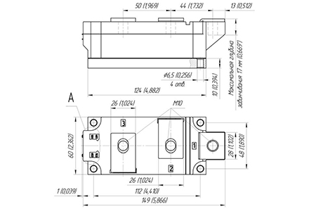 Dimensiones de los módulos tiristores MT3-595-18-A2