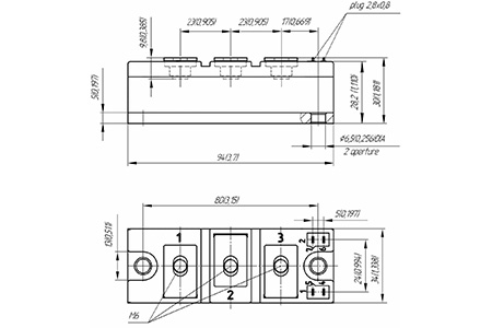 Dimensiones de los módulos tiristores MT4-125-28-F