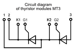 Esquema de conexión del módulo tiristor MT3-595-18-A2 Esquema de conexión del módulo tiristor MT3-595-18-A2