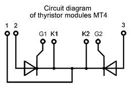 Esquema de conexión del módulo tiristor MT4-260-44-A2 Esquema de conexión del módulo tiristor MT4-260-44-A2