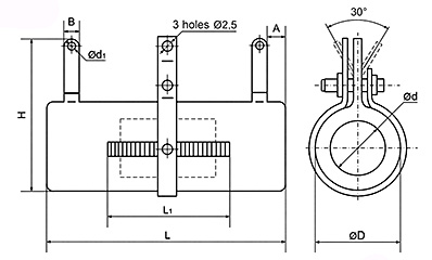 Dibujo de una resistencia tubular bobinada