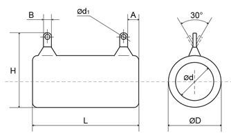 Dibujo de una resistencia tubular bobinada