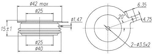 Dimensiones del tiristor Dimensiones del tiristor