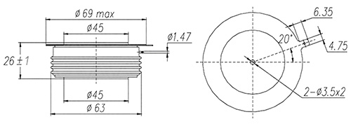 Dimensiones del tiristor