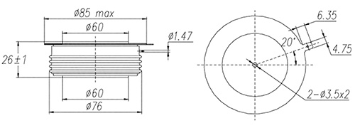 Dimensiones del tiristor Dimensiones del tiristor