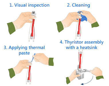 Montaje de un tiristor con disipador térmico