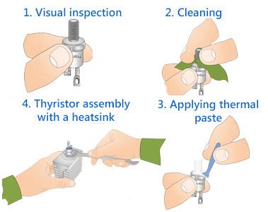Montaje de un tiristor con disipador térmico